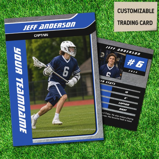 Blue Metal ILacrosse Player Trading Card (Blue Metal Lacrosse Trading Cards with Custom Player Photo and Team Details )