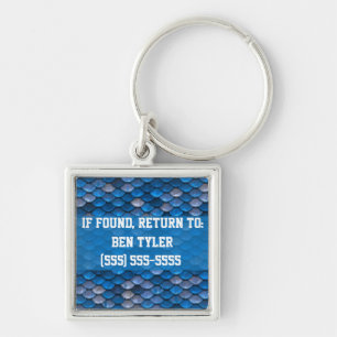 Blue Metal Scales Design Lost and Found Keychain