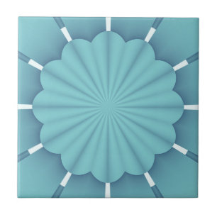 Blue Metallic Abstract Flower Tile