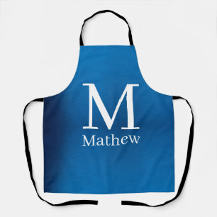 blue metallic abstract shiny monogram name man apron