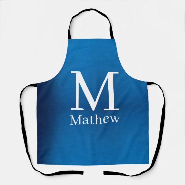blue metallic abstract shiny monogram name man  apron (Front)