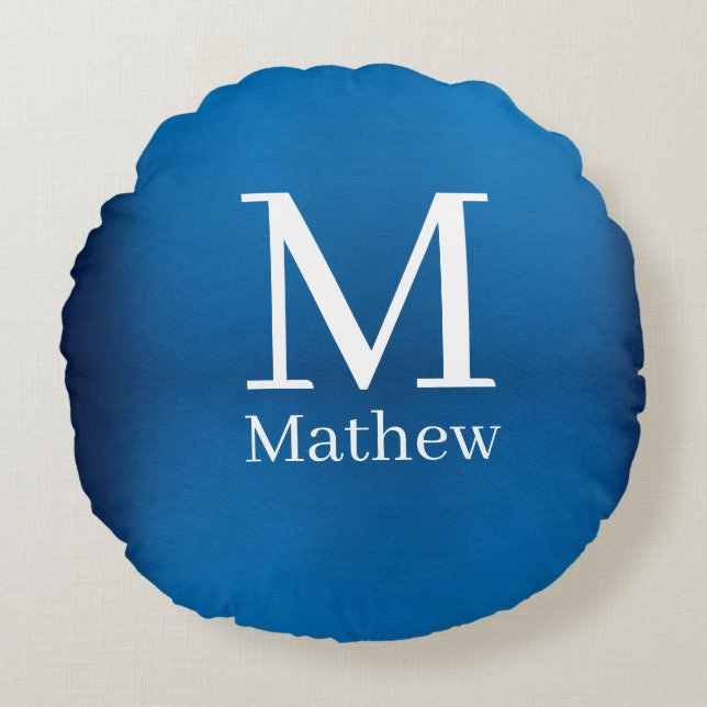 blue metallic abstract shiny monogram name man  round cushion (Front)
