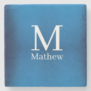 blue metallic abstract shiny monogram name man stone coaster