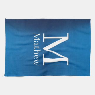 blue metallic abstract shiny monogram name man  tea towel