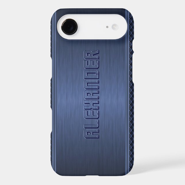 Blue Metallic Brushed Aluminium Geometric Accents Case-Mate iPhone Case (Back)