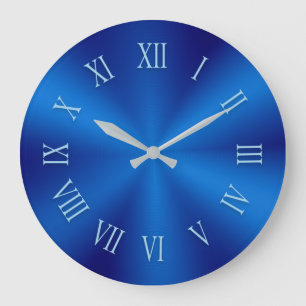 Blue Metallic Clock with Pattern Roman Numbers