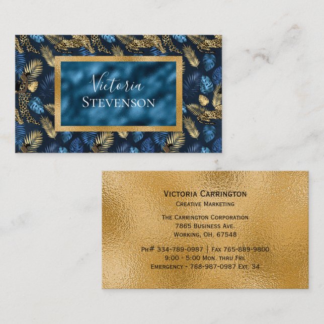 Blue Metallic Elegant Modern  Business Card (Front/Back)