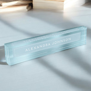 Blue Metallic Foil Modern Elegant Business Nameplate