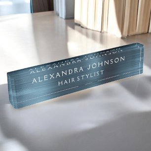 Blue Metallic Foil Modern Elegant Business Nameplate