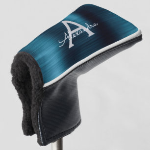 Blue Metallic Foil Monogram Add Your Name Golf Head Cover