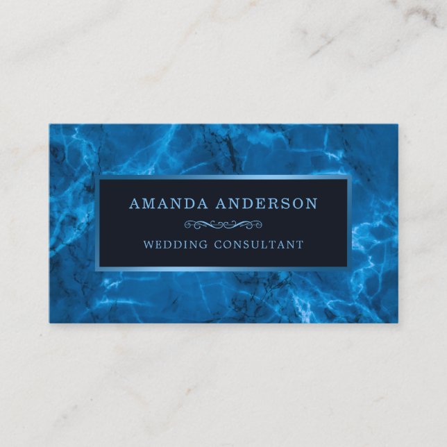 Blue Metallic Frame and Marble | Business Card (Front)