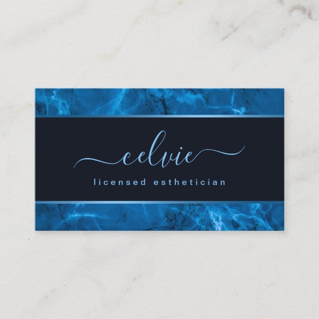 Blue Metallic Frame and Marble | Business Card (Front)