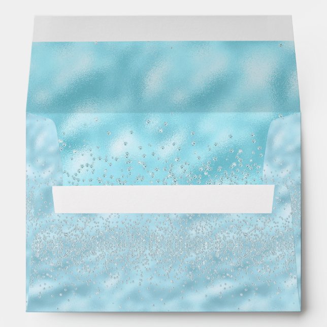 Blue Metallic Glitter Chic Modern Elegant Envelope (Back (Bottom))