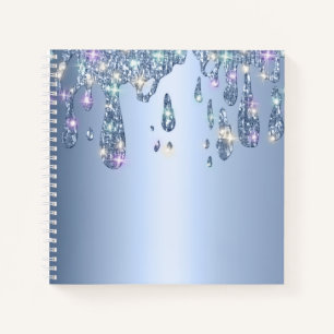 Blue Metallic Glitter Drip Sparkle Bling Notebook
