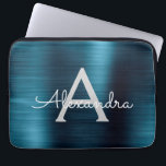 Blue Metallic Modern Chic Stainless Steel Monogram Laptop Sleeve<br><div class="desc">Blue and Grey Faux Stainless Steel Metallic Foil Modern and Elegant Monogram Sleeve. This monogrammed personalised laptop sleeve can be customised to include your initial and first name and makes a perfect Christmas or Birthday Gift.</div>