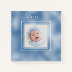 Blue Metallic Photo Name Typography Notebook