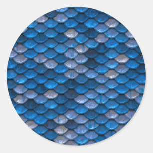 Blue Metallic Scale Fish Dragon Mermaid Texture Classic Round Sticker