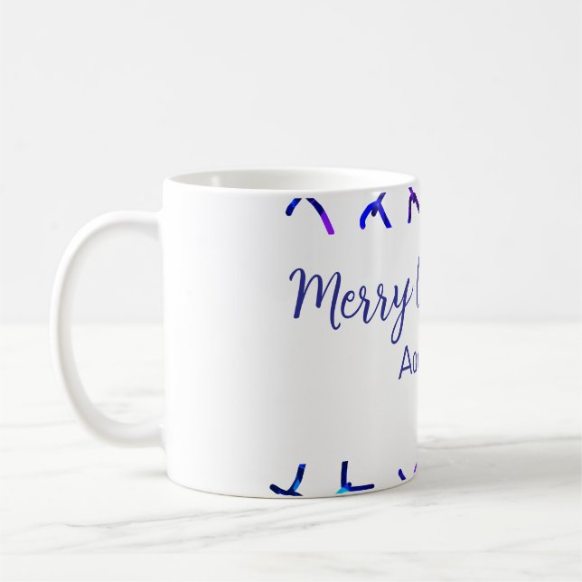 Blue metallic shiny snowflakes Christmas pattern f Coffee Mug (Left)