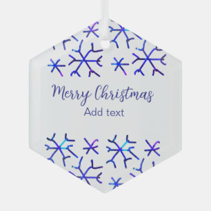 Blue metallic shiny snowflakes Christmas pattern f Glass Tree Decoration