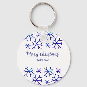 Blue metallic shiny snowflakes Christmas pattern f Key Ring