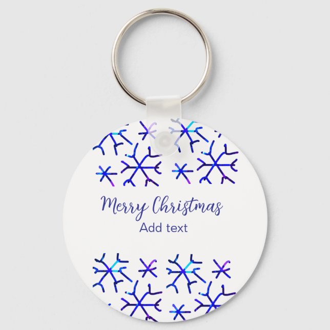 Blue metallic shiny snowflakes Christmas pattern f Key Ring (Front)