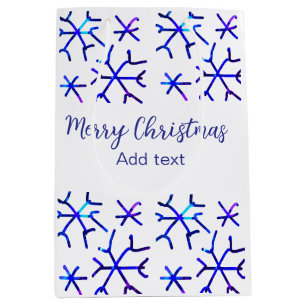 Blue metallic shiny snowflakes Christmas pattern f Medium Gift Bag