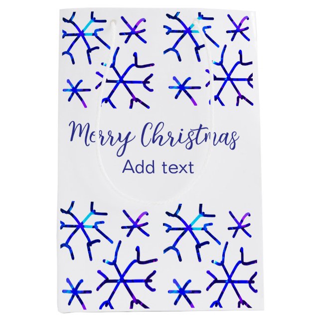 Blue metallic shiny snowflakes Christmas pattern f Medium Gift Bag (Front)