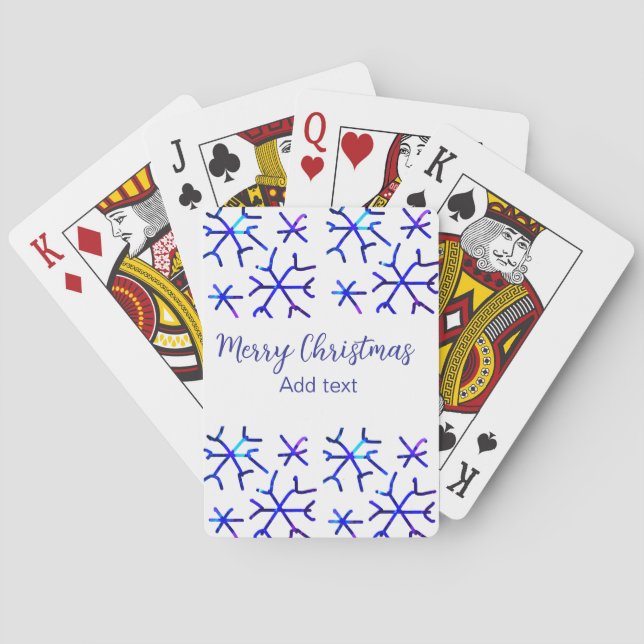 Blue metallic shiny snowflakes Christmas pattern f Playing Cards (Back)