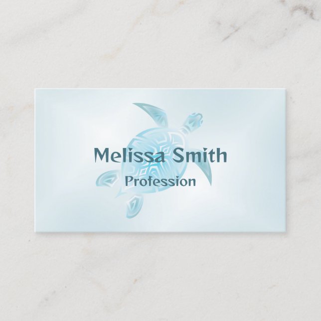 Blue Metallic Tribal Turtle Business Card (Front)