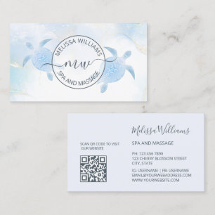 Blue Metallic Tribal Turtles Logo Business Card