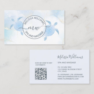 Blue Metallic Tribal Turtles Logo Business Card