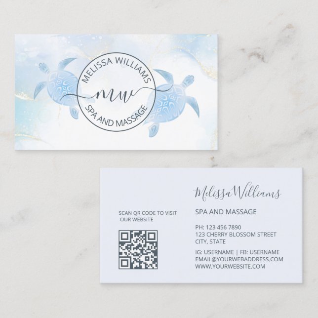 Blue Metallic Tribal Turtles Logo Business Card (Front/Back)