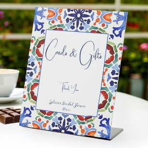 Blue Mexican colourful tiles bridal shower gifts Pedestal Sign