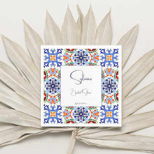Blue Mexican colourful tiles bridal shower printed Napkin