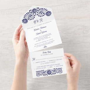 Blue Mexican Talavera All in One Wedding Invite