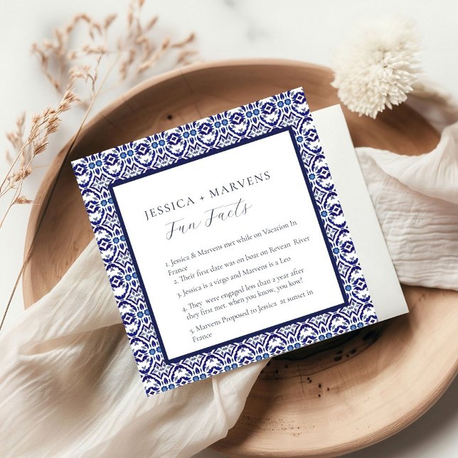 Blue Mexican Talavera Spanish fun facts wedding  Napkin (Creator Uploaded)