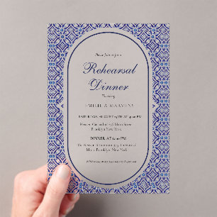 Blue Mexican Talavera Spanish Rehearsal Dinner Acrylic Invitations