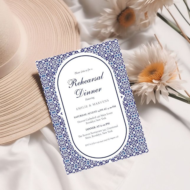 Blue Mexican Talavera Spanish Rehearsal Dinner Invitation (Creator Uploaded)