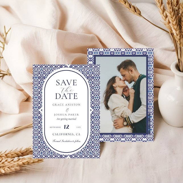 Blue Mexican Talavera Spanish Wedding  Save The Date (Creator Uploaded)