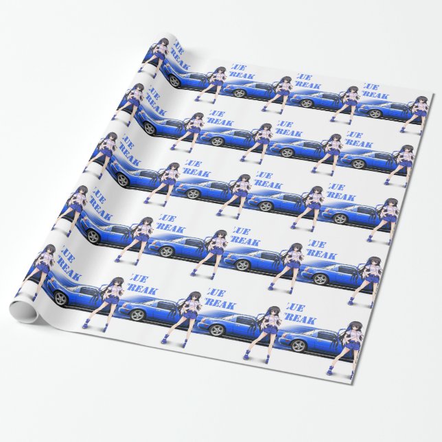 Blue Miata - with anime girl Wrapping Paper (Unrolled)
