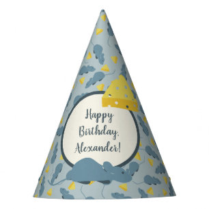 Blue Mice and Yellow Cheese Birthday Party Hat