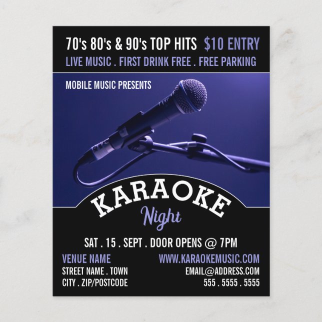 Blue Microphone, Karaoke Event Advertising Flyer (Front)