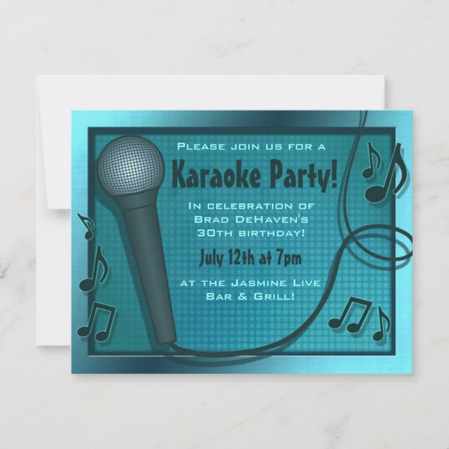 Blue Microphone Karaoke Party Invitation (Front)