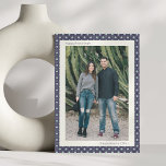 Blue Mid Century Geometric Hanukkah Large Photos Holiday Card<br><div class="desc">This modern Hanukkah design features a navy blue geometric border inspired by mid-century patterns. The front showcases a large photo framed with crisp ivory and clean typography. The back includes space for an additional photo and custom holiday message.</div>