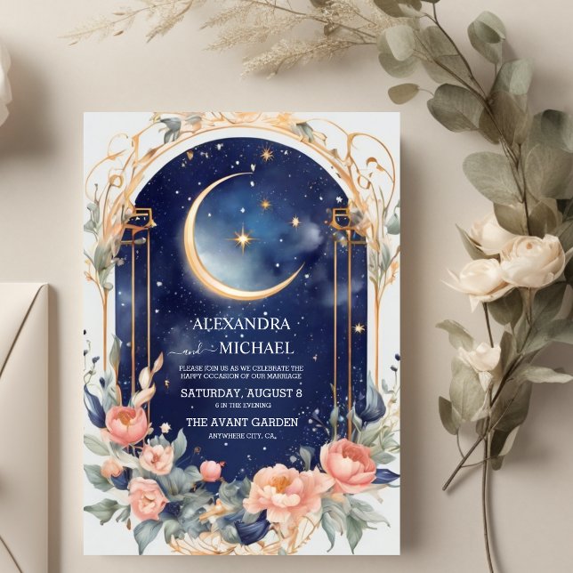 Blue Mid Summer Night Dream Celestial Wedding Invitation (Creator Uploaded)