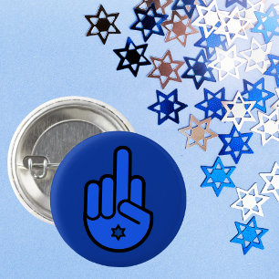 Blue Middle Finger Hamsa with Star of David  3 Cm Round Badge