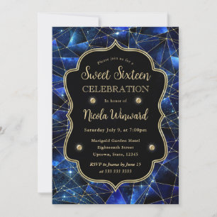 Blue Midnight Crystal Galaxy Sweet Sixteen photo Invitation