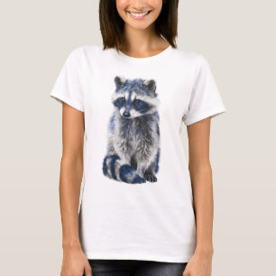 Blue Midnight Forest Racoon Portrait Women T-Shirt