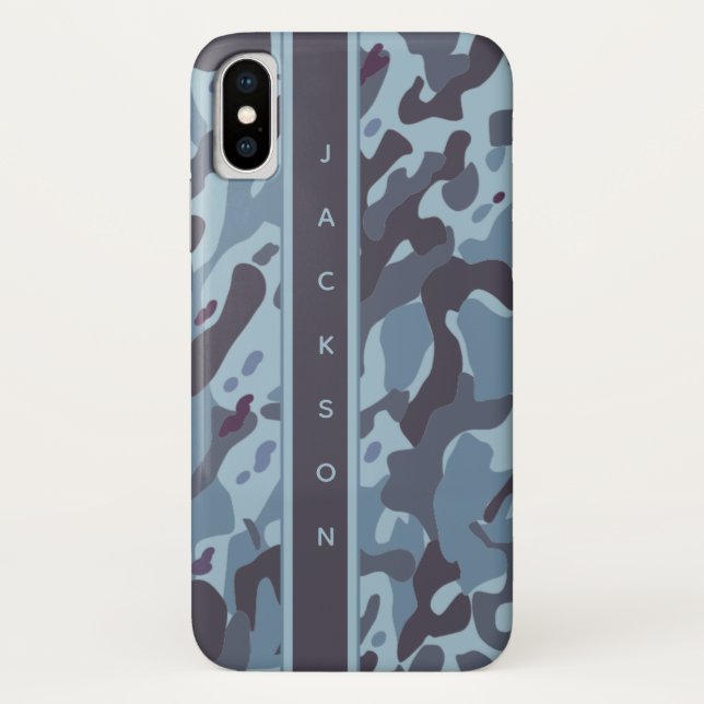 Blue military camouflage pattern with name Case-Mate iPhone case (Back)