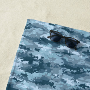 Blue military pixelated camouflage pattern beach towel